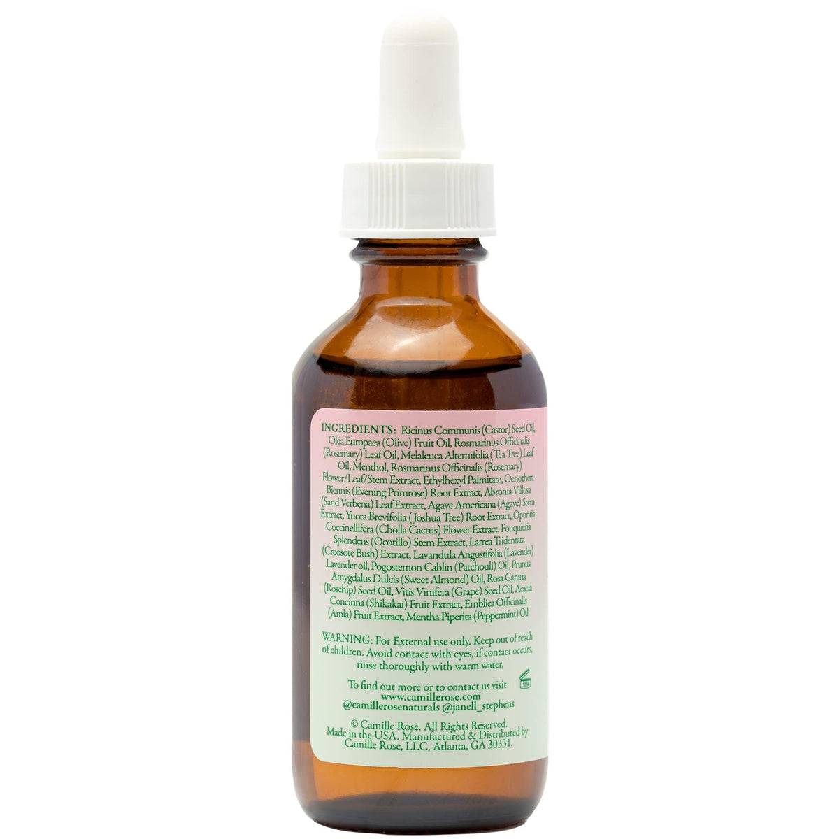Camille Rose ingredients label detail highlighting natural blend benefit