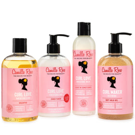 Camille Rose set placed on bathroom shelf for everyday styling routine