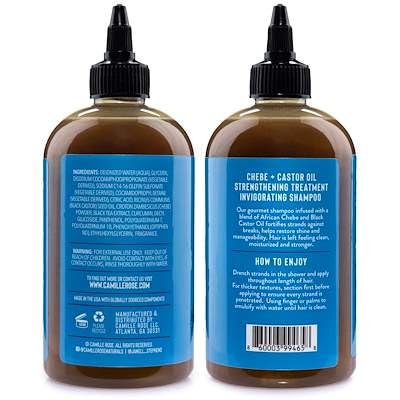Camille Rose pump dispensing creamy shampoo texture for gentle clarifying without dryness