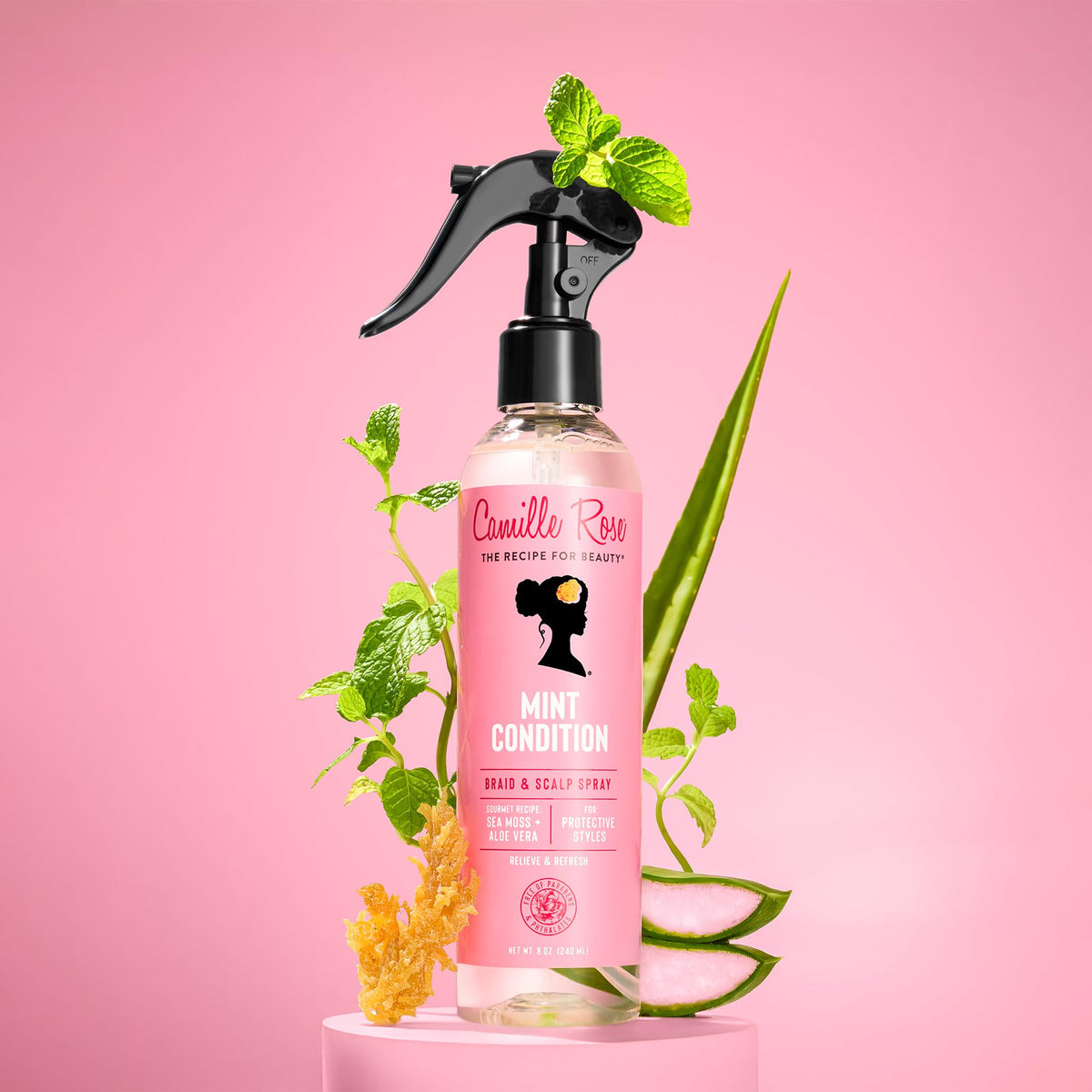 Camille Rose sea moss and aloe visual highlighting nourishing botanical blend