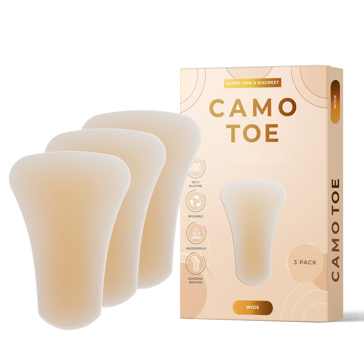 Camo Toe front packaging wide showing product and benefits