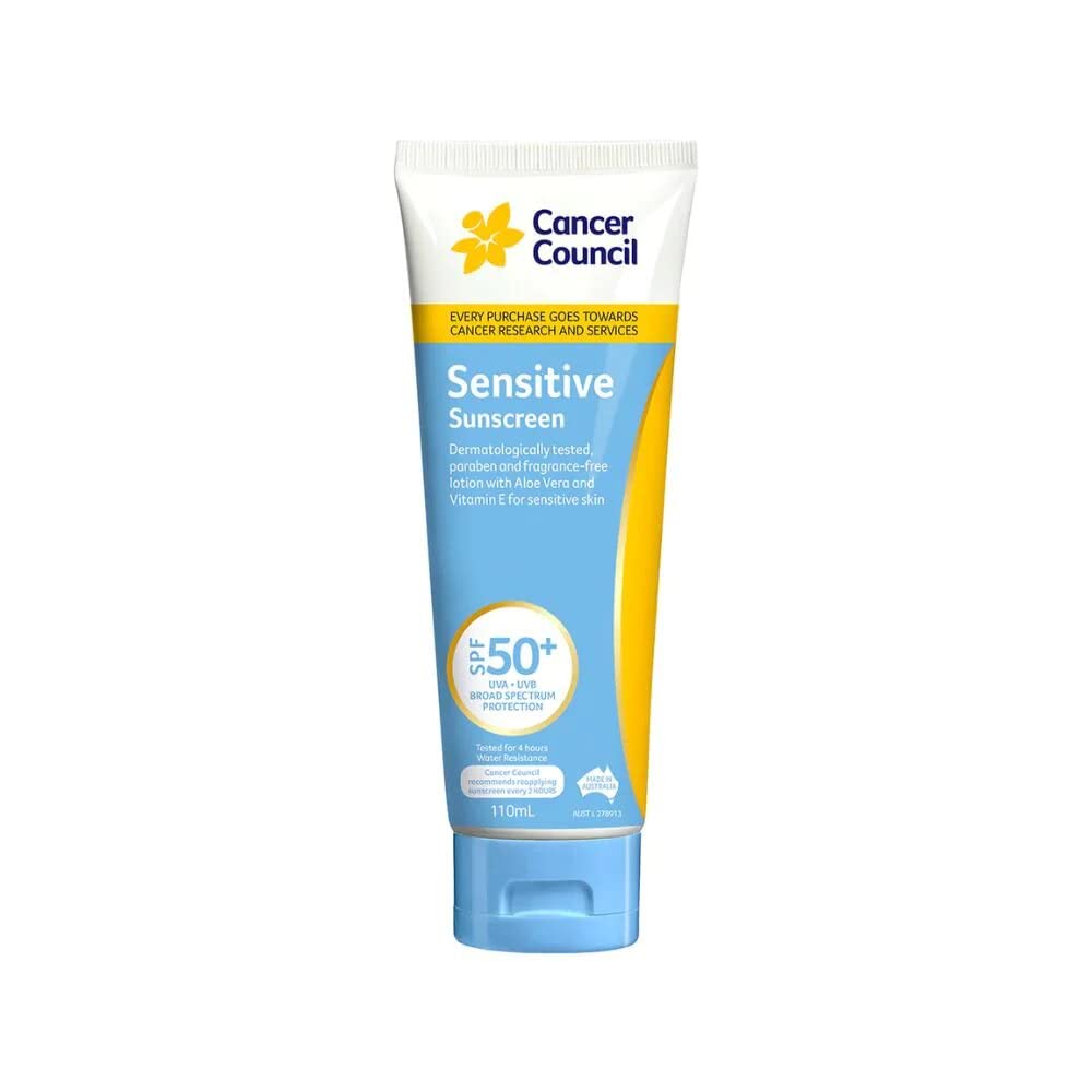 Cancer Council front packaging 110ml showing SPF50+ protection and gentle formula benefit