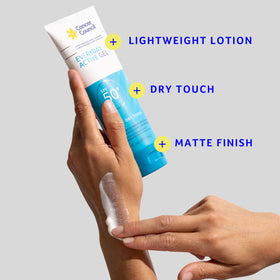 Cancer Council dispensing gel from bottle demonstrating easy application