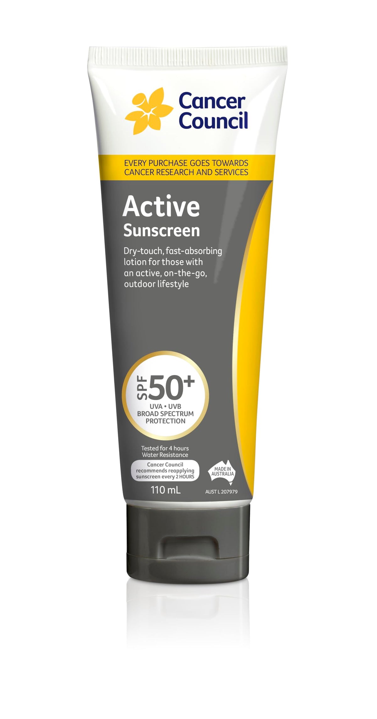 Cancer Council front 110ml tube showing label and portable design for easy protection
