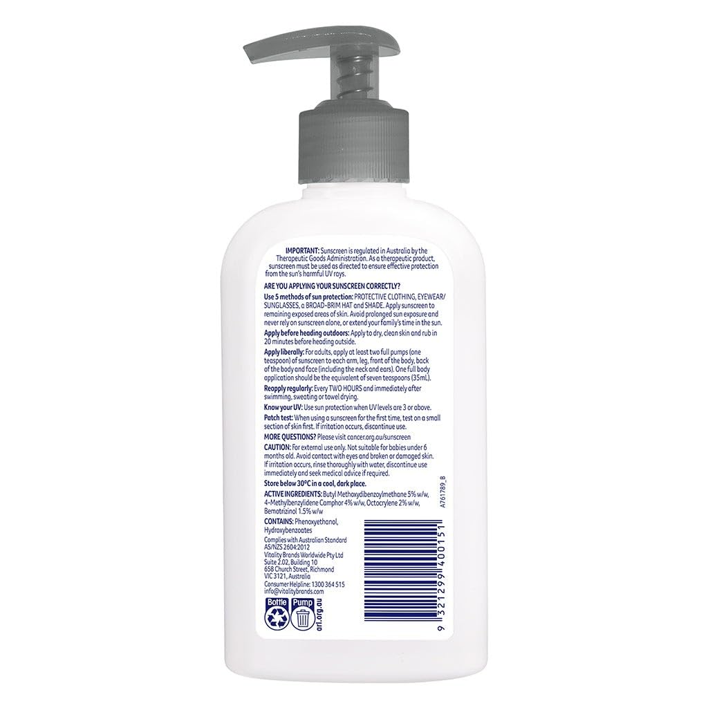 Cancer Council sunscreen applied to forearm on a worksite, dry-touch finish preventing dust sticking
