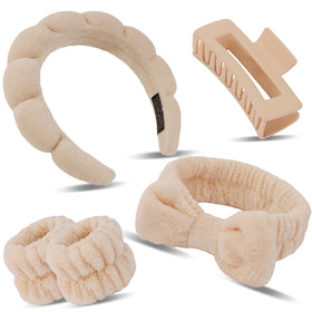Canitor front view of packaged spa headband set, shows complete kit benefits