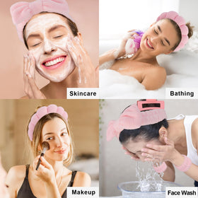 Canitor headband in use during face wash demonstrating hair kept away and no mess