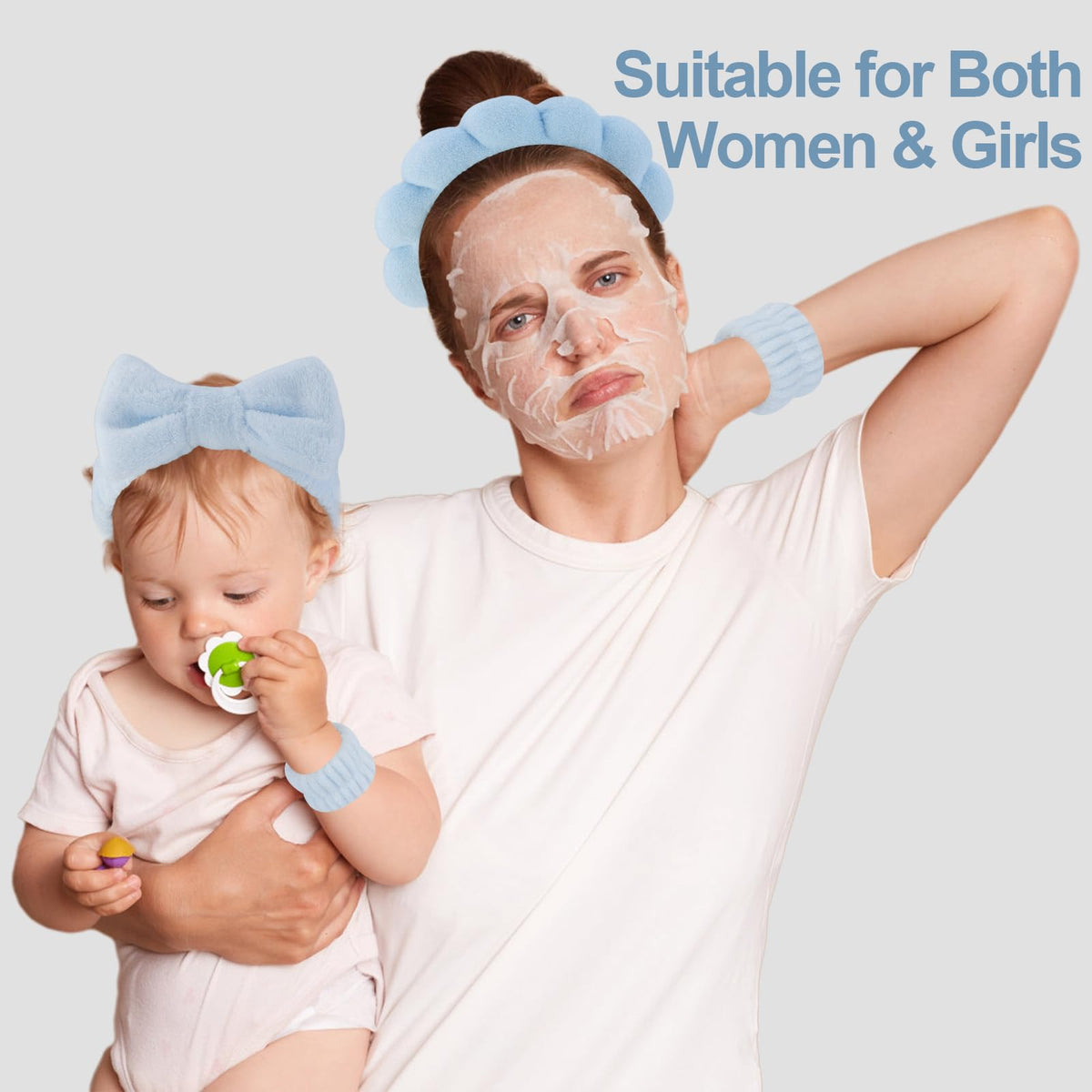 Canitor headband worn on model, keeps hair away for skincare
