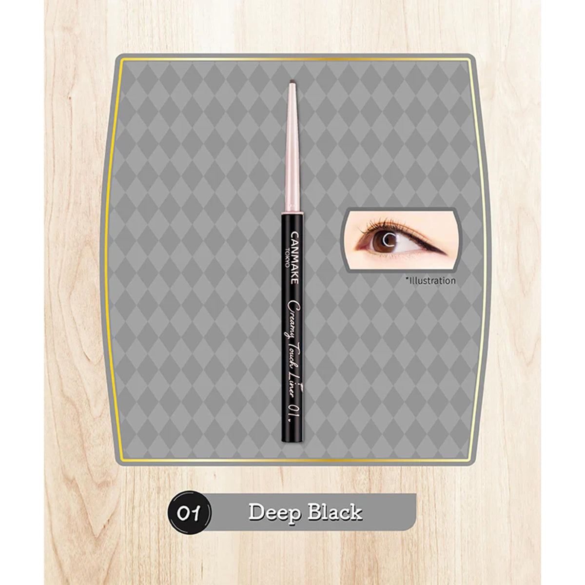 CANMAKE creamy touch liner applied on an eyelid demonstrating smooth glossy black finish