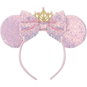 CANMIL front view showing pink sequin ears and bow for instant sparkle