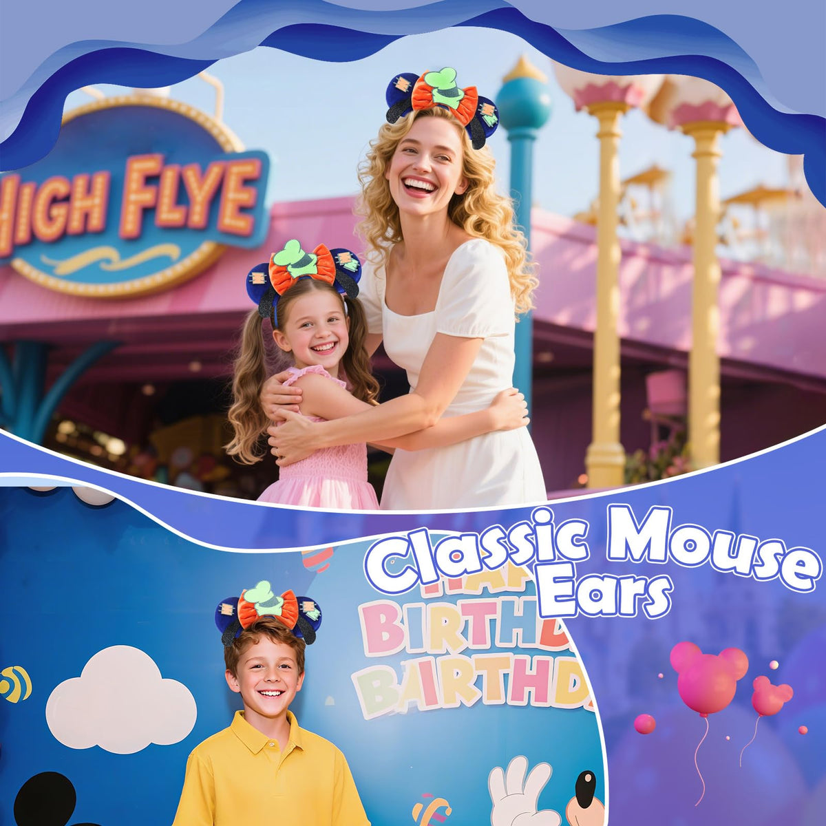 CANMIL headband worn at theme park showing photogenic retro appeal