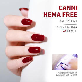 CANNI bottle label and cap detail highlighting HEMA-free formula benefit