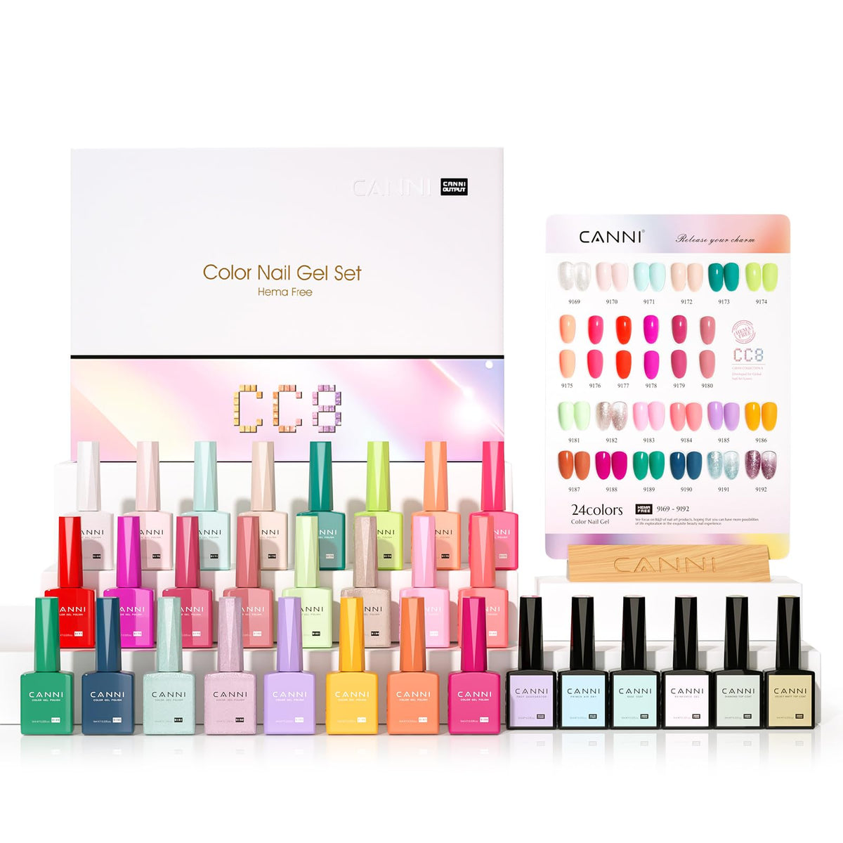 CANNI front packaging showing 30 bottle set and gift-ready box, professional variety benefit
