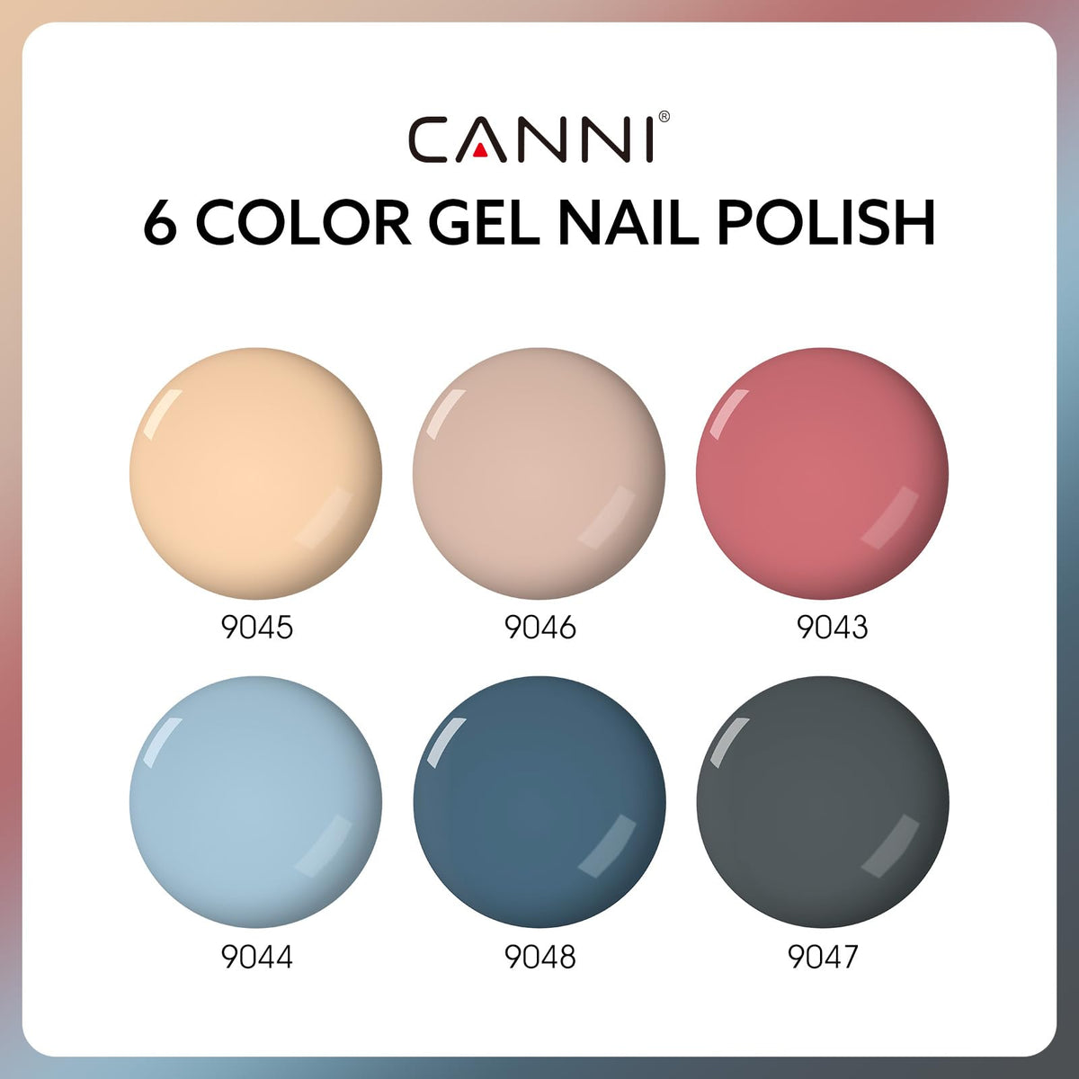 CANNI six colored bottles lined up highlighting true-to-shade visibility