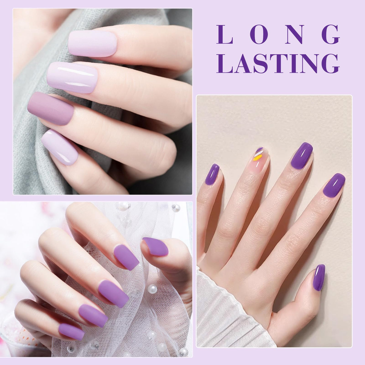 CANNI color swatch grid of six violet and pink tones demonstrating palette variety