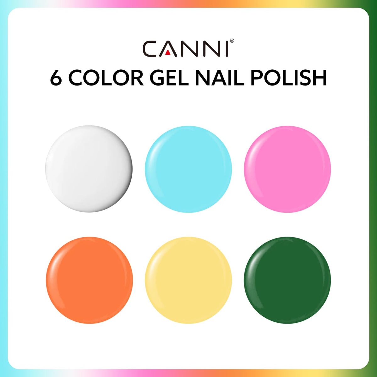 CANNI color swatches on nail tips demonstrating vibrant coverage and finish