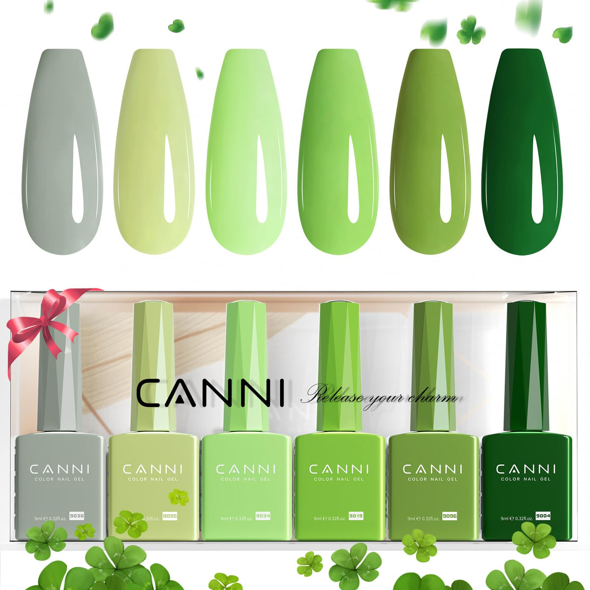 CANNI front packaging showing six emerald green gel bottles and gift presentation
