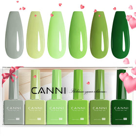 CANNI finished nail art using multiple greens for layered designs