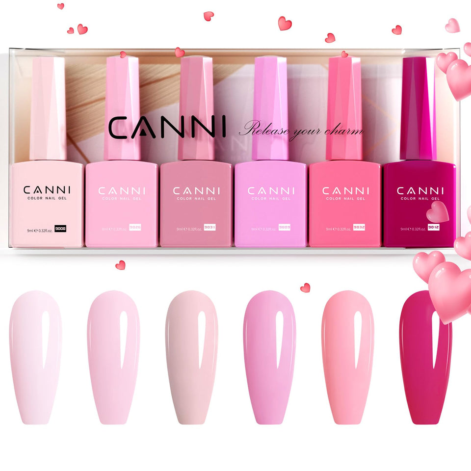 CANNI front packaging showing six light pink gel bottles and gift-ready box