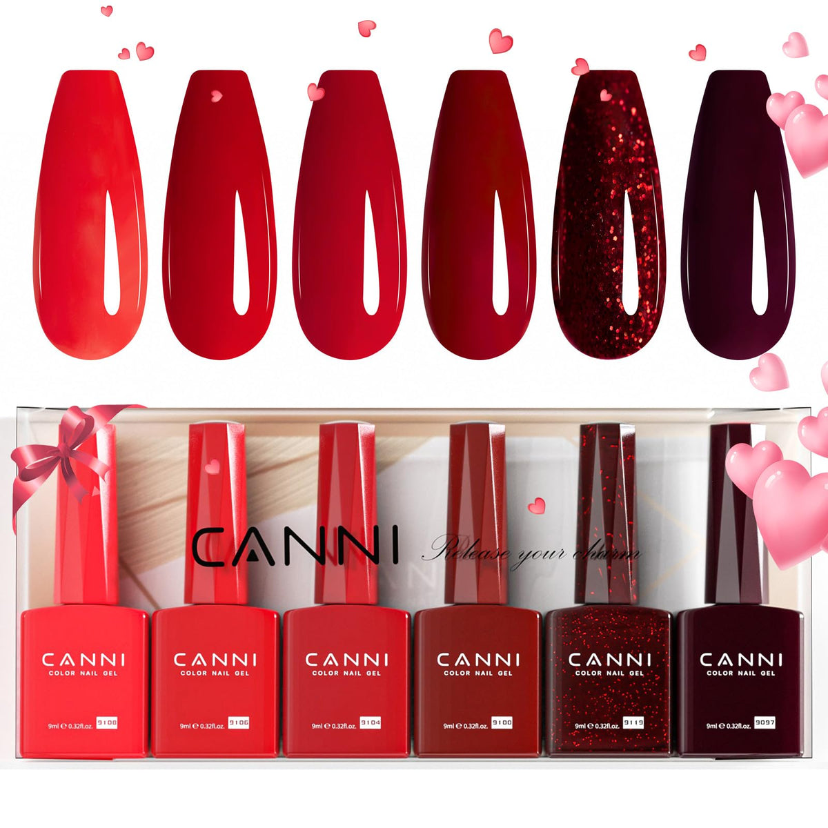 CANNI front packaging showing the six dark red gel polish set and gift-ready appeal