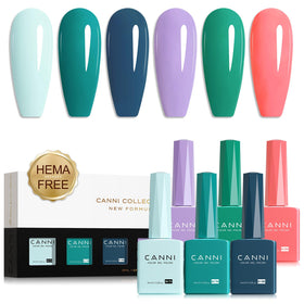 CANNI front packaging showing six vibrant gel polish bottles and gift-ready box
