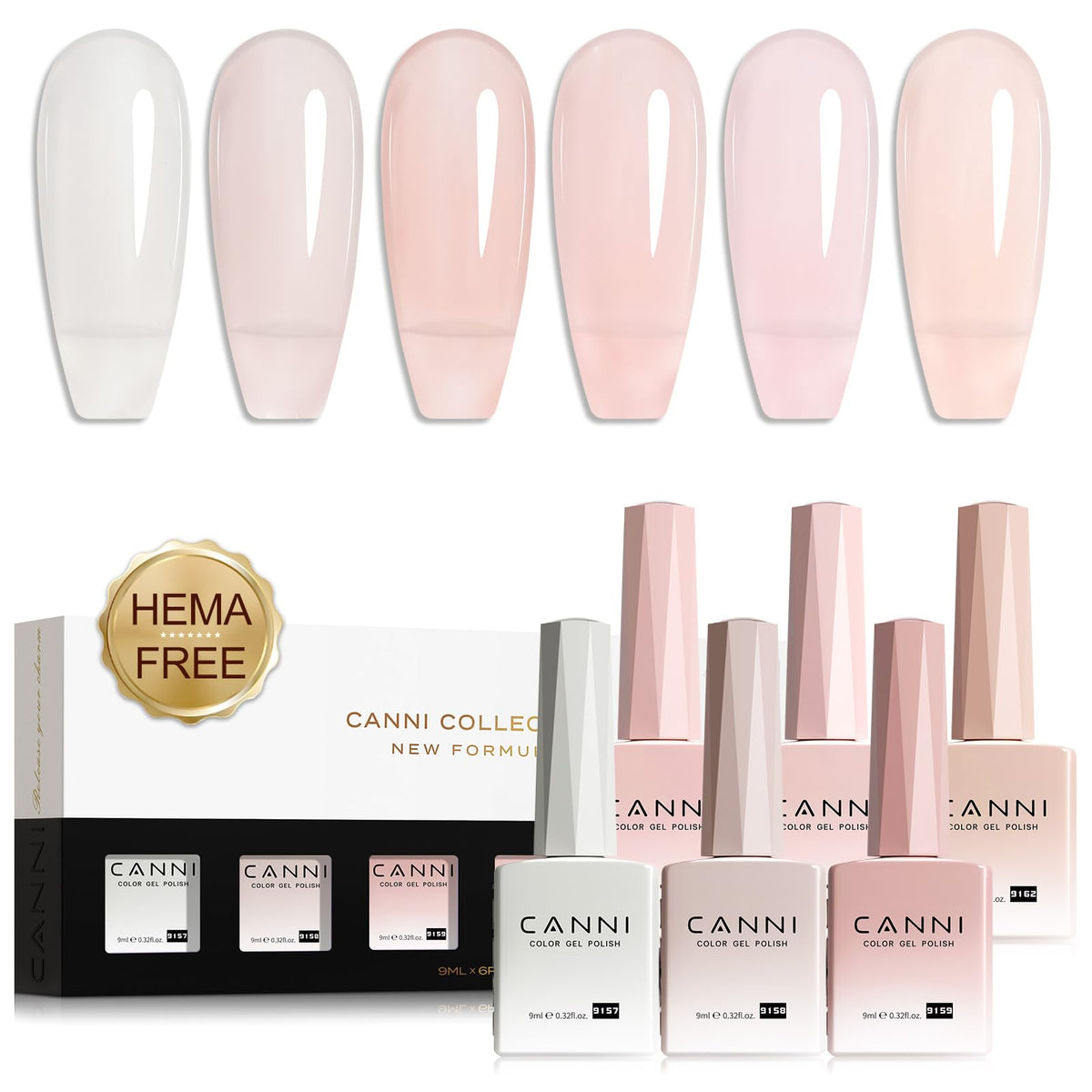CANNI front packaging showing six sheer nude shades and accurate color preview