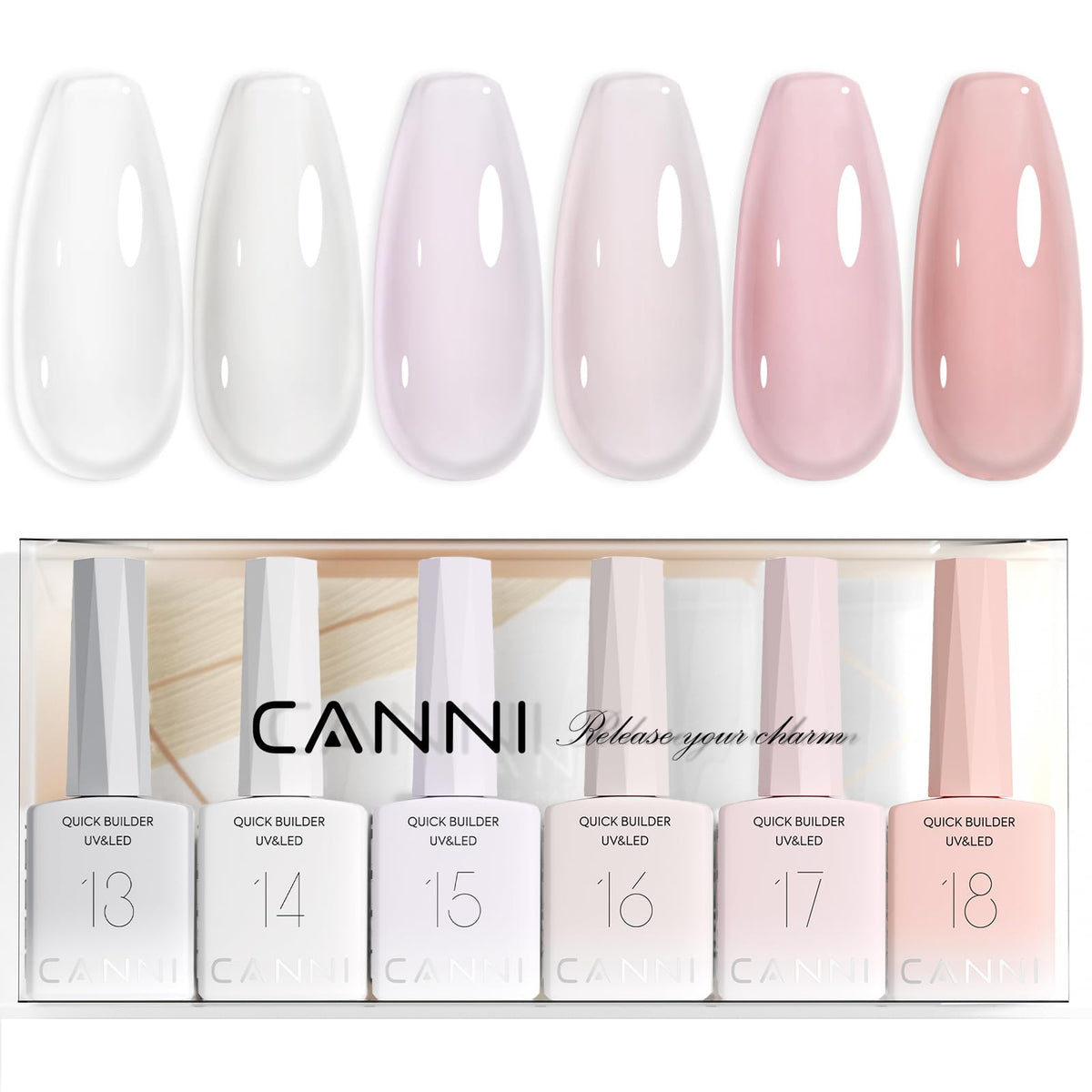 CANNI front packaging showing six 9ml builder gel bottles, convenient set