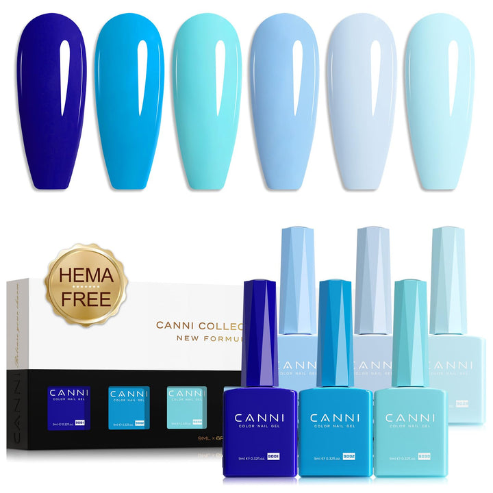 CANNI front packaging showing six blue gel bottles and gift-ready box for easy selection