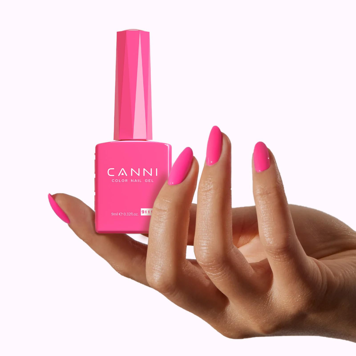 CANNI gel polish applied on nails in lifestyle shot showing glossy finish