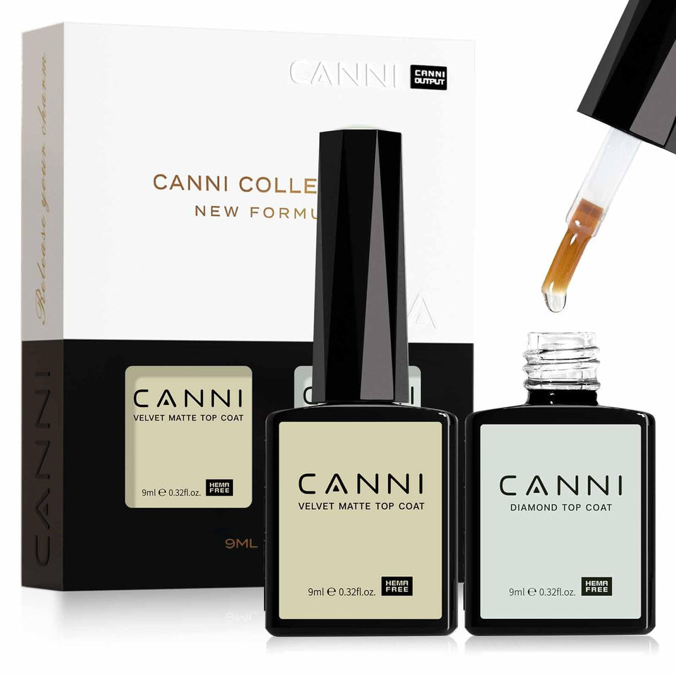 CANNI gloss top coat bottle front showing sleek packaging and clear shine benefit