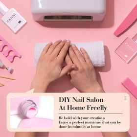 CANNI on-hand model wearing cured light pink gel showcasing glossy finish