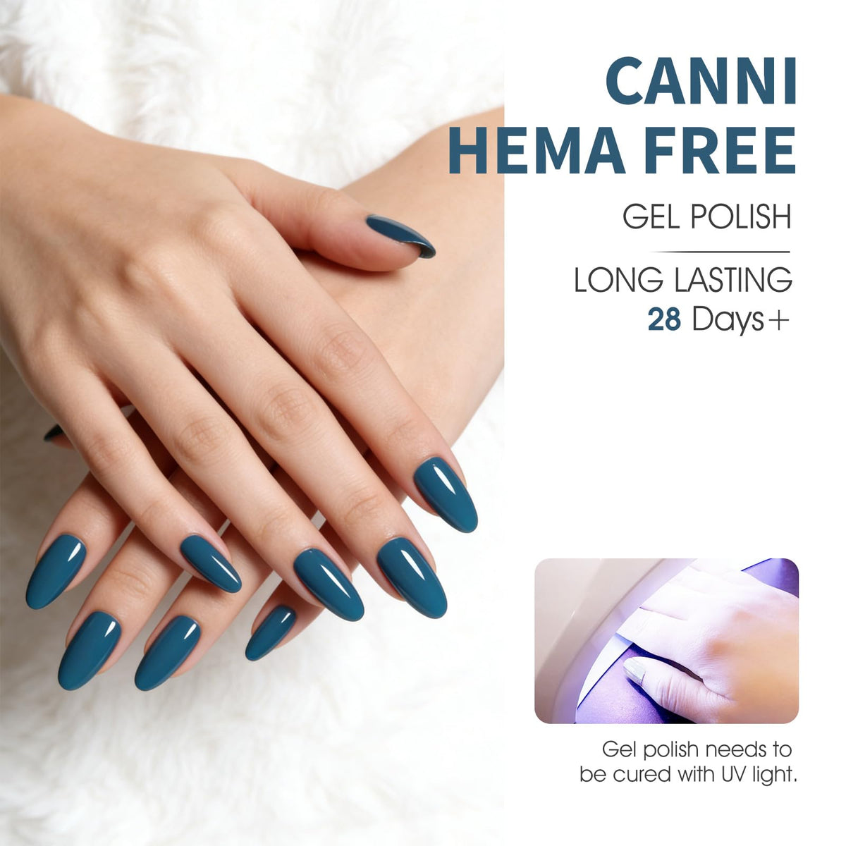 CANNI in-salon application with technician curing nails under LED lamp for durability