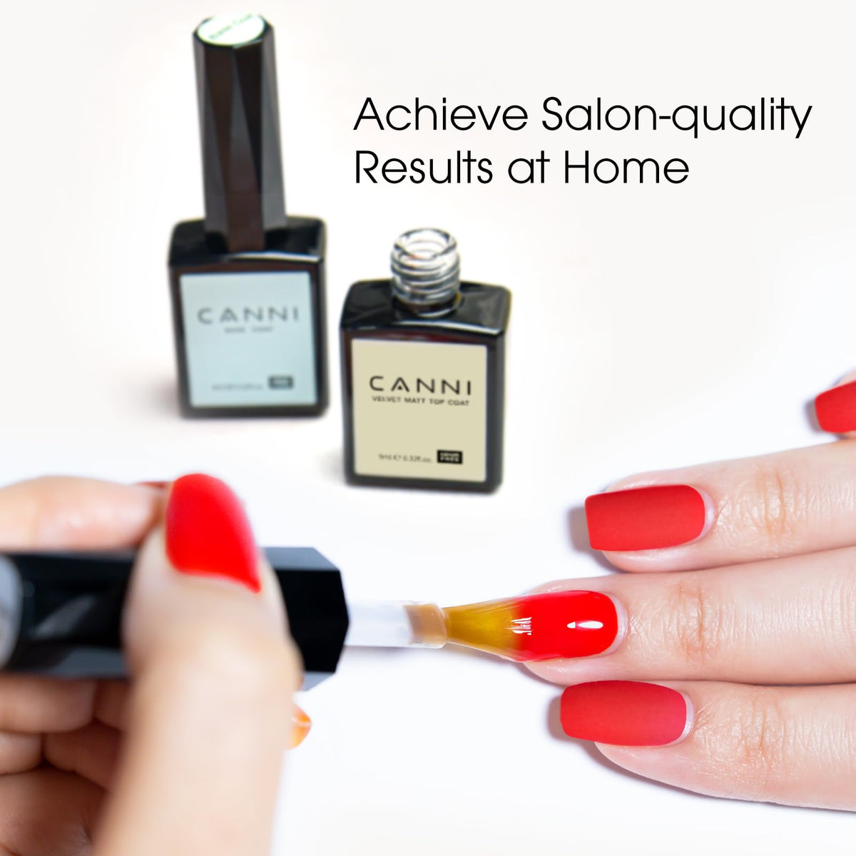 CANNI top coats applied during manicure, highlighting easy application benefit