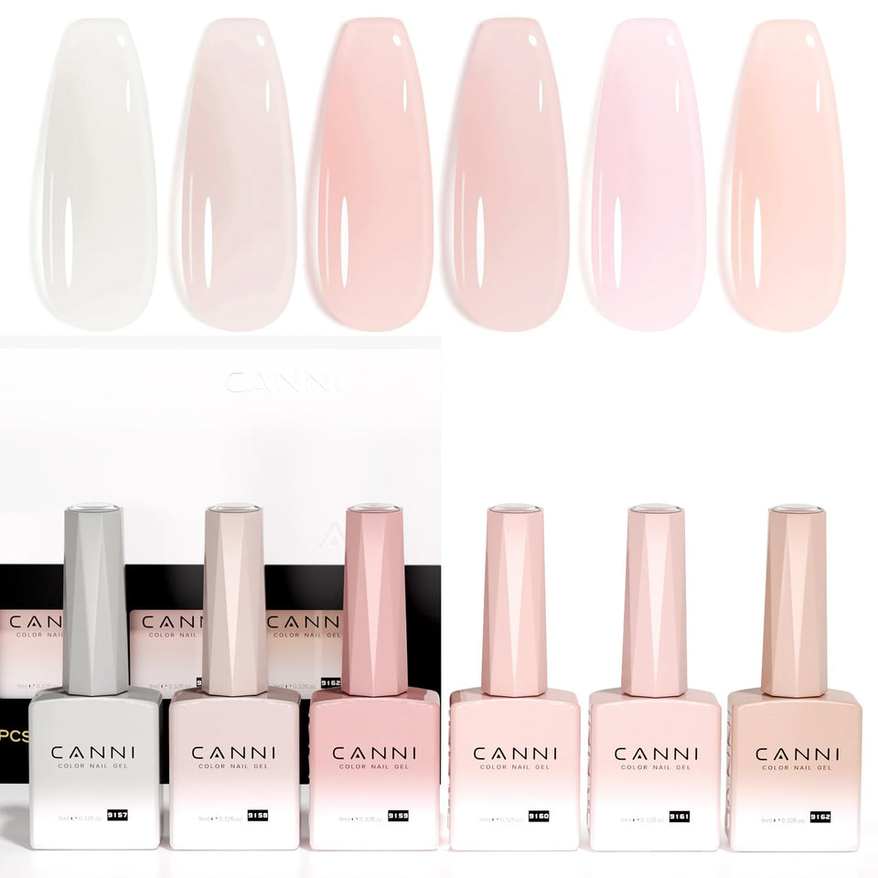 CANNI front packaging showing six jelly nude pink gel bottles for easy shade selection