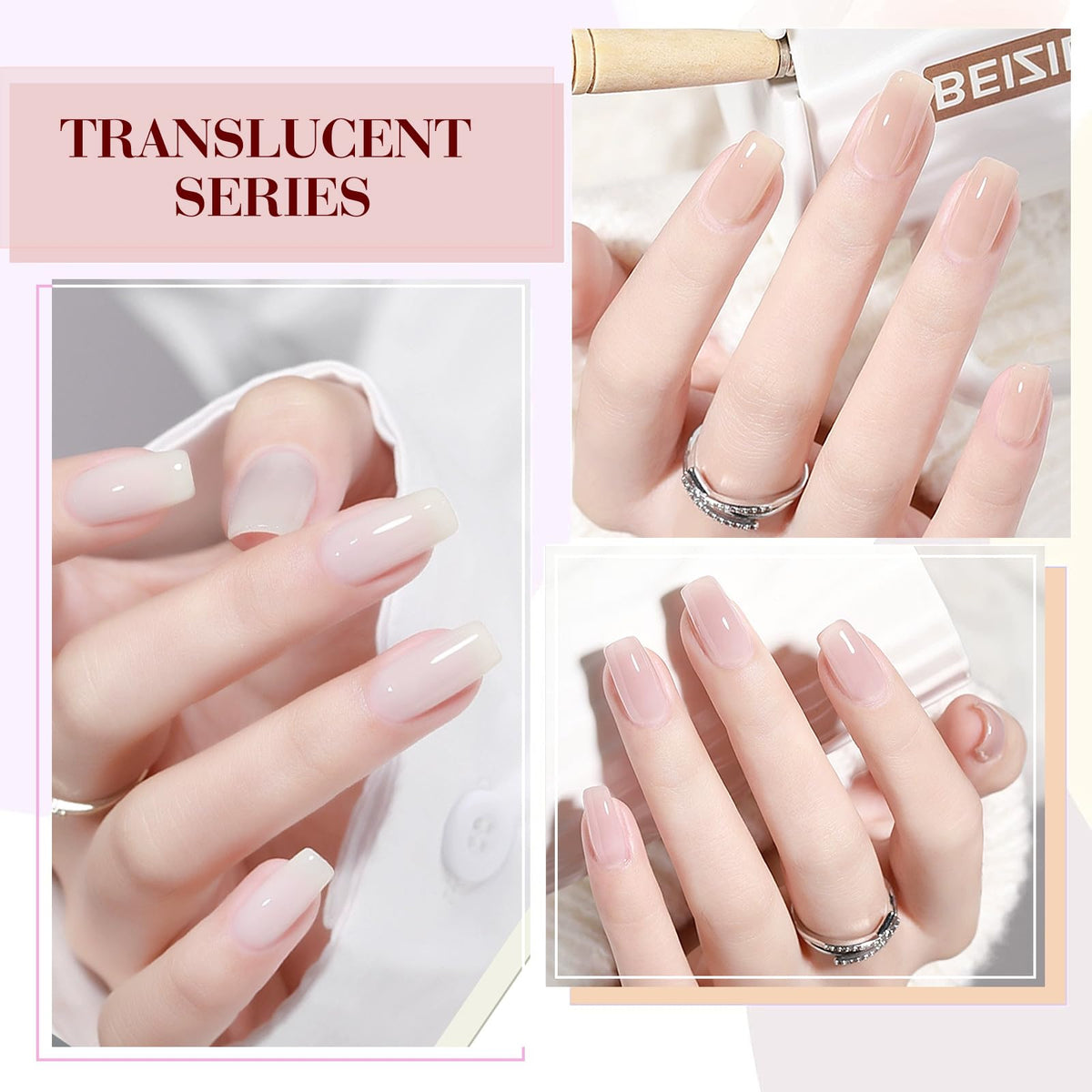 Hand with fresh CANNI jelly manicure being applied for professional-looking nails