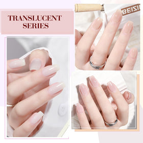 Hand with fresh CANNI jelly manicure being applied for professional-looking nails