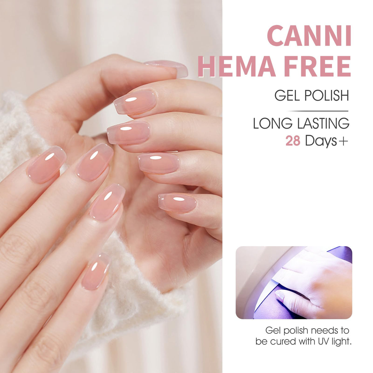 Close-up texture of CANNI jelly polish showing glossy, translucent finish