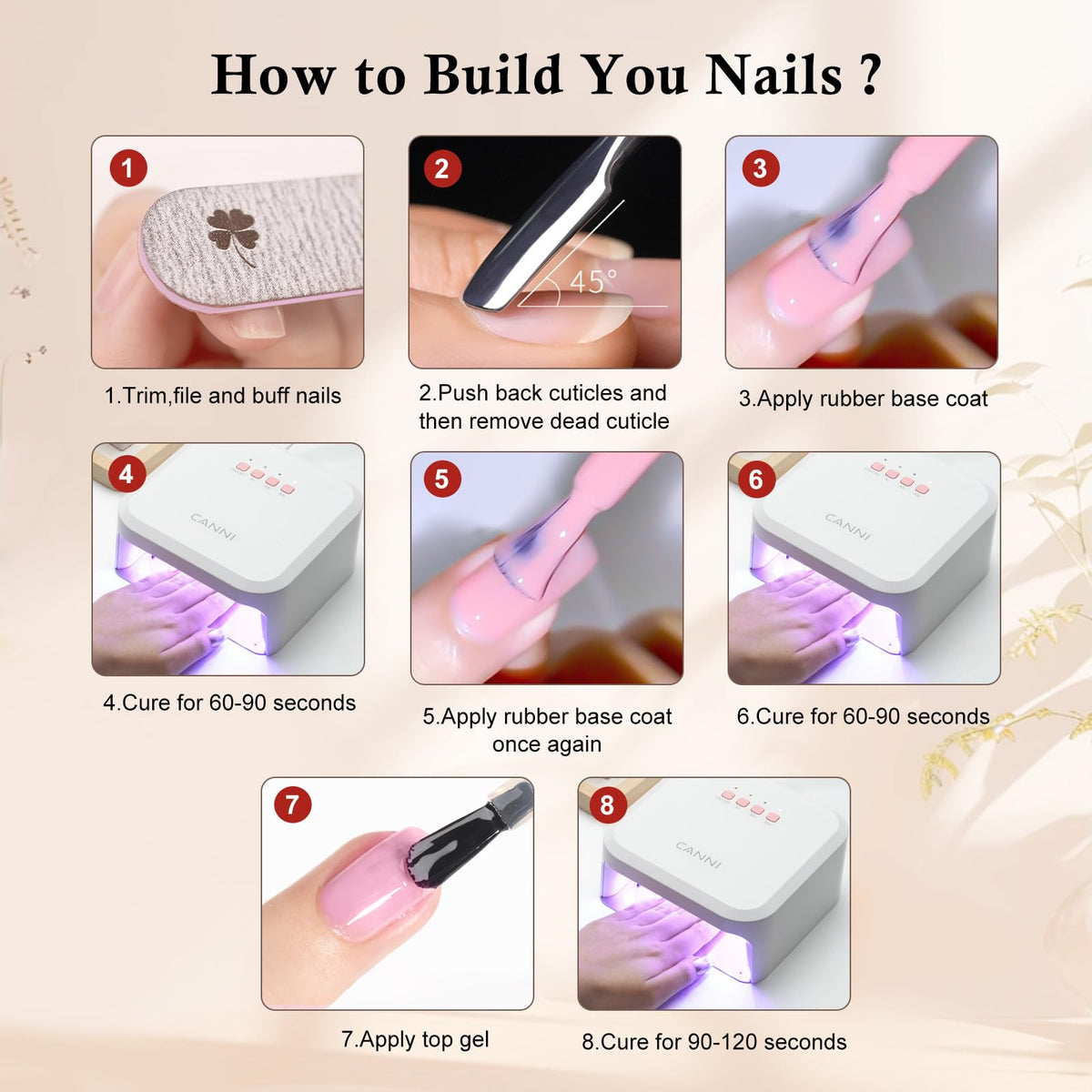 CANNI manicure before and after illustrating improved nail appearance and durability