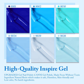 CANNI polished nails on model at beach highlighting durable glossy blue summer look