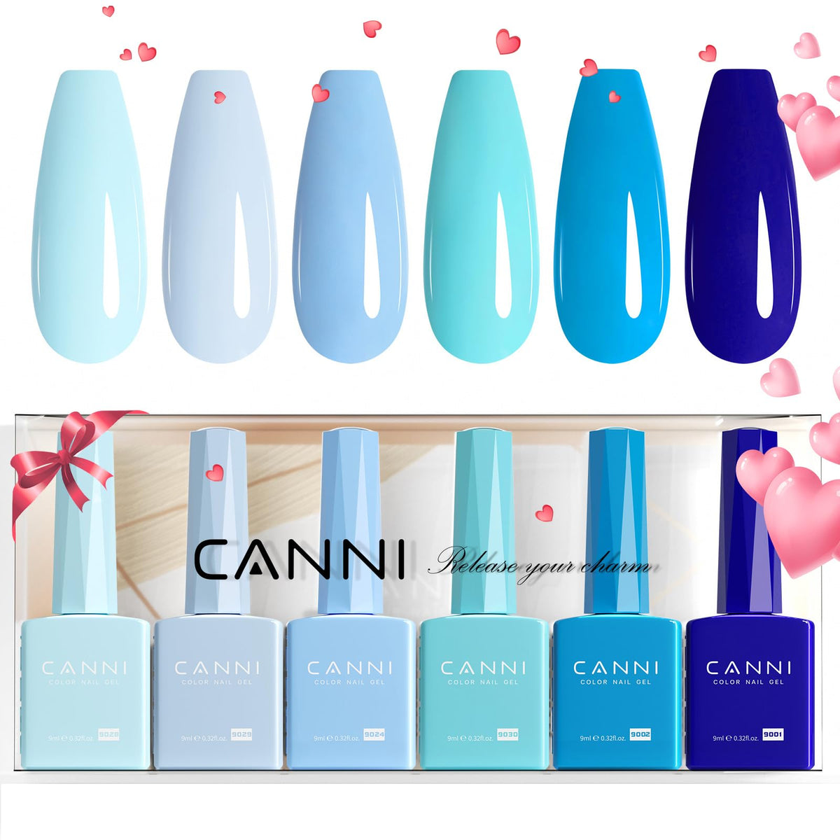 CANNI front packaging showing six navy blue gel bottles for easy shade selection and gifting