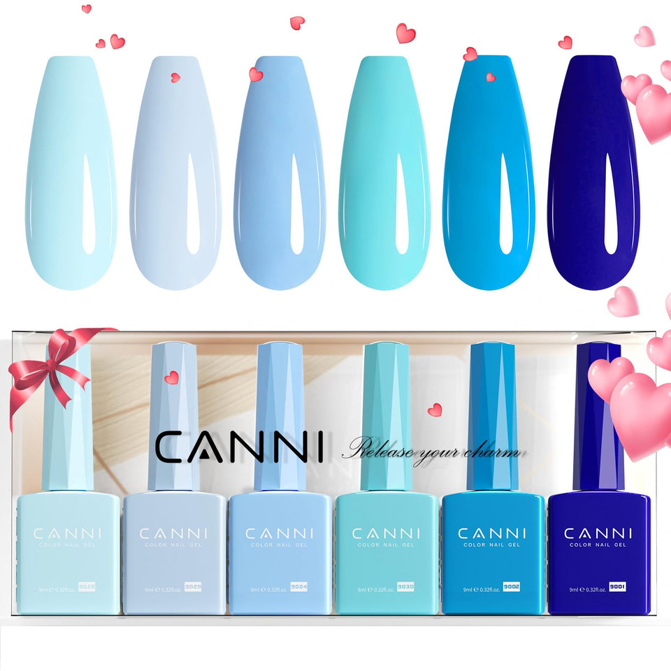 CANNI front packaging showing six navy blue gel bottles for easy shade selection and gifting
