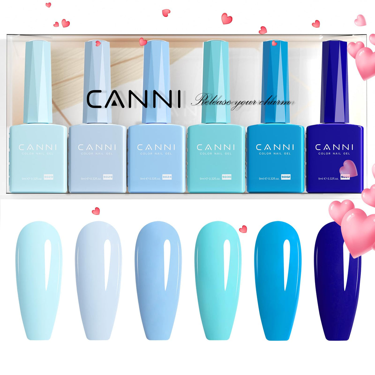 CANNI applied on hands in lifestyle shot showing durable glossy navy manicure