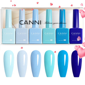 CANNI applied on hands in lifestyle shot showing durable glossy navy manicure
