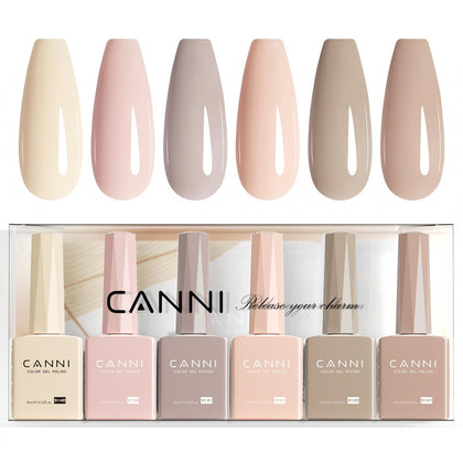 CANNI front packaging view showing six nude pink bottles and neat arrangement benefit quick shade selection