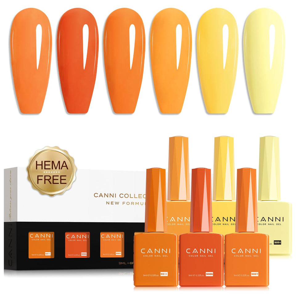 CANNI orange gel set front view showing six autumn shades and easy selection benefit