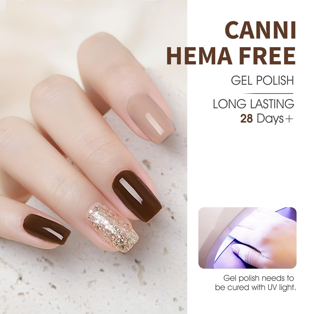 CANNI swatch strip with each gel color on white for clear shade comparison benefit