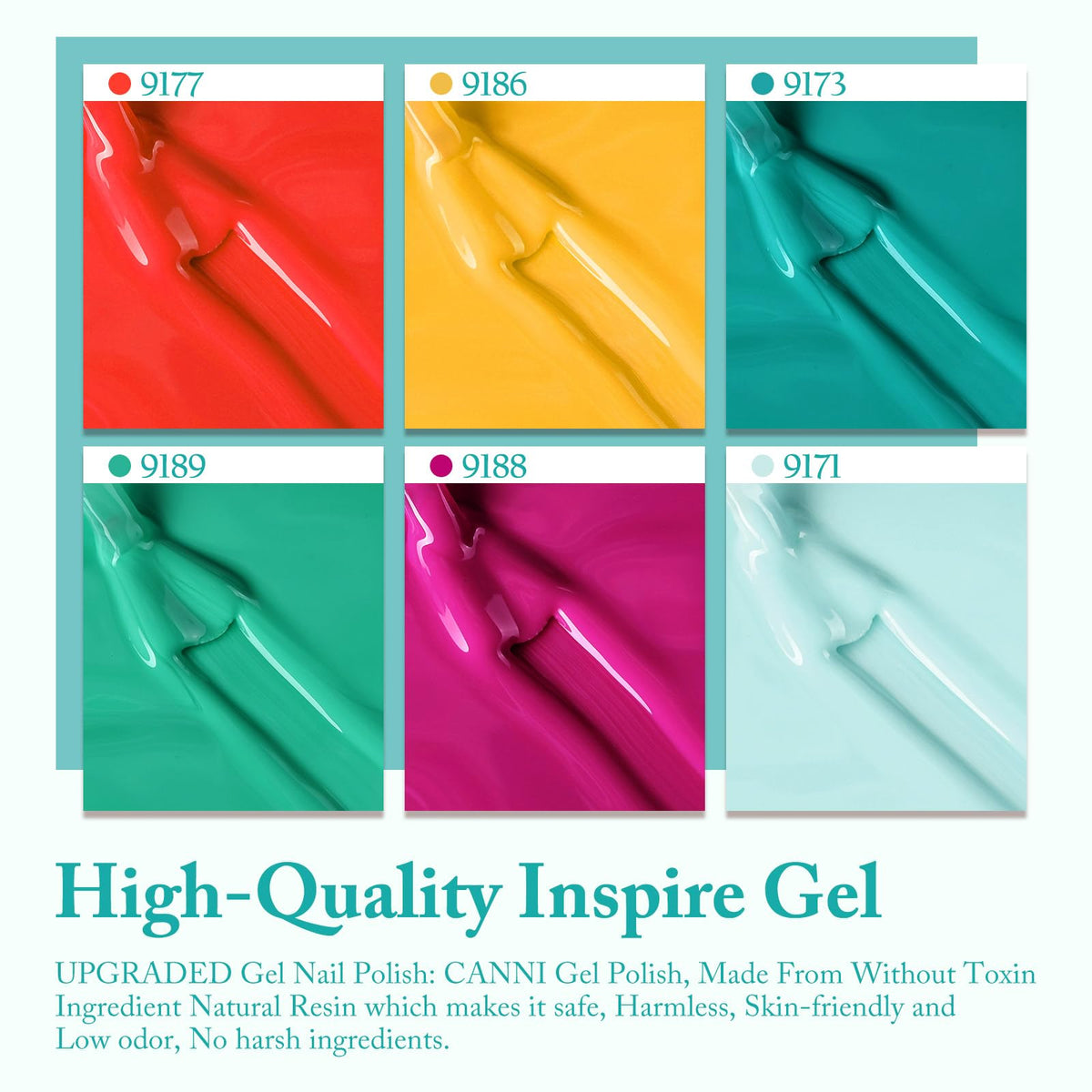 CANNI brush stroke close-up showing mint gel texture and smooth application