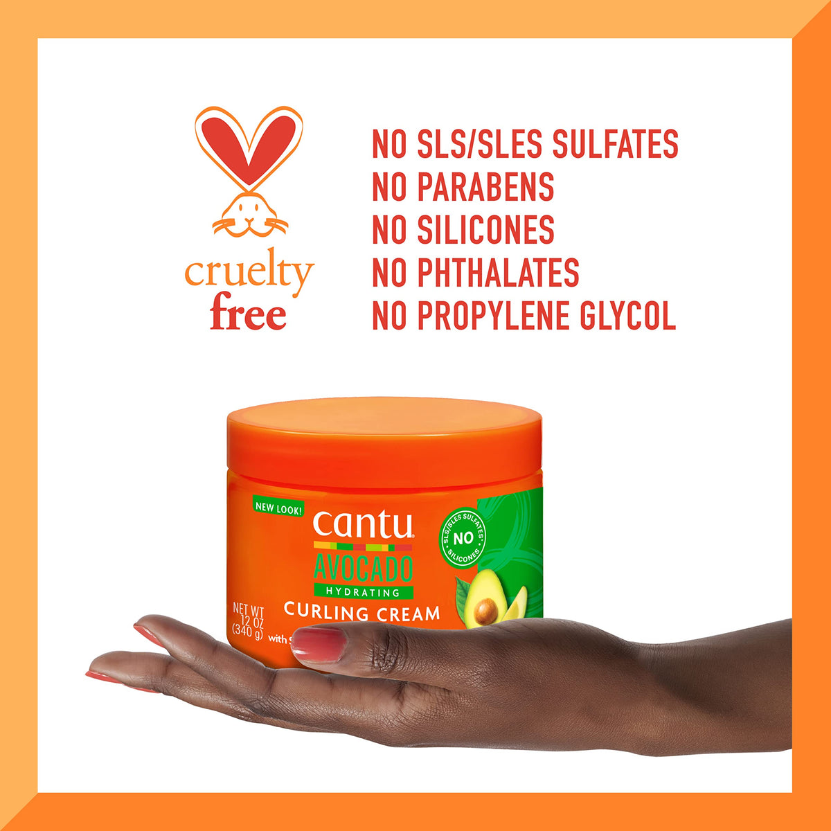 Cantu label close-up highlighting silicone-free and no harsh ingredients benefits