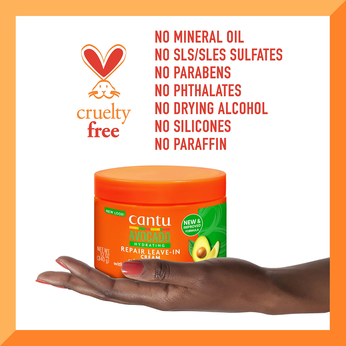 Cantu label close-up listing avocado, aloe, and shea ingredients