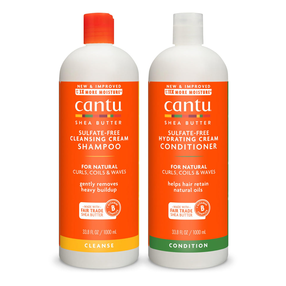 Cantu front packaging showing two 1L bottles and value pack benefit